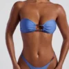 Braguitas de bikini cheeky de corte alto con adornos de abalorios Palau en azul polvo