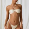 Top de bikini con aros y cuello halter Tahiti en blanco perla