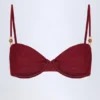 Top de bikini con aros y fruncidos adornado con abalorios Bruny en cereza oscuro
