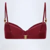 Top de bikini con aros y fruncidos adornado con abalorios Bruny en cereza oscuro