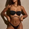 Top de bikini con aros y tirantes múltiples Positano en negro