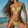 Braguitas de bikini de tiras superpuestas metalizadas Kisawa en verde