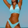 Top de bikini con cremallera Sporty Swim en turquesa