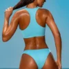 Top de bikini con cremallera Sporty Swim en turquesa
