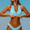 Top de bikini con cremallera Sporty Swim en turquesa