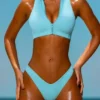 Top de bikini con cremallera Sporty Swim en turquesa