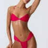 Top de bikini con cuello halter y fruncidos decorados Clearwater en rosa frambuesa