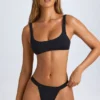 Top de bikini Malibu con cuello redondo en negro