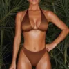 Top de bikini micro escotado Mele en marrón