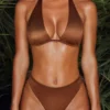 Top de bikini micro escotado Mele en marrón