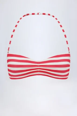 Top de bikini multifuncional Cascais en rayas rojo cereza