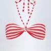 Top de bikini multifuncional Cascais en rayas rojo cereza