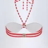 Top de bikini multifuncional Cascais en rayas rojo cereza