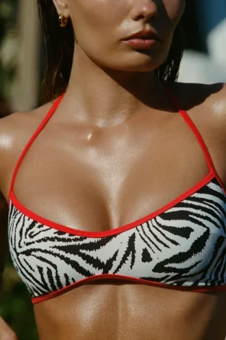Top de bikini reversible con cuello halter Zuma en estampado de cebra