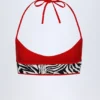 Top de bikini reversible con cuello halter Zuma en estampado de cebra