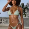 Braguitas de bikini cheeky con lazos laterales de Crinkle Swim en color salvia