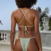 Braguitas de bikini cheeky con lazos laterales de Crinkle Swim en color salvia