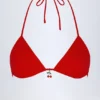 Top de bikini triangular con detalle de charm Canggu en rojo intenso