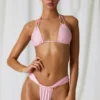 Top de bikini triangular de tirantes dobles Tropics en rosa suave