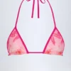 Top de bikini triangular Paita con estampado de orquídeas rosas