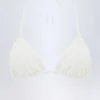 Top de bikini triangular Recife con bordado inglés en blanco