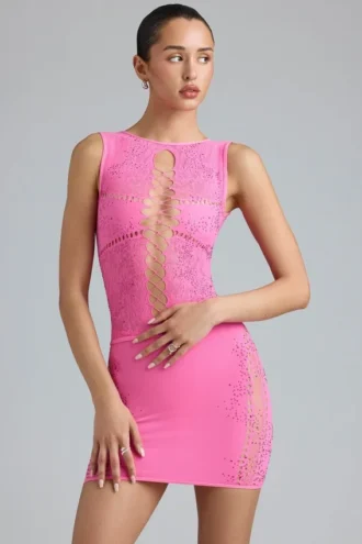 Top de cuello alto con cordones y adornos Gracie en rosa chicle