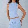 Top de cuello alto de ante sintético Aurelle en azul suave