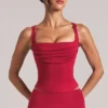 Top de cuello cuadrado Veya en rojo cereza