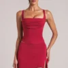 Top de cuello cuadrado Veya en rojo cereza