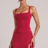 Top de cuello cuadrado Veya en rojo cereza
