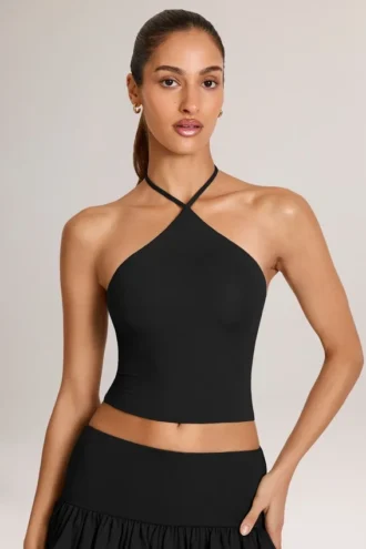 Top de cuello halter Aviora Modal en negro