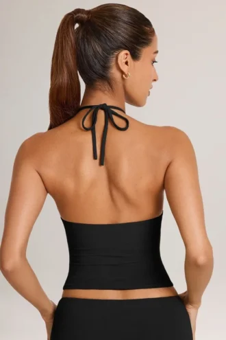 Top de cuello halter Aviora Modal en negro