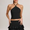 Top de cuello halter Aviora Modal en negro