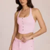 Top de estilo corsé con cuello halter de denim Elowis en rosa flor