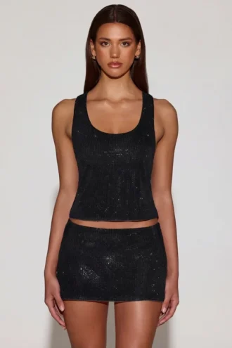 Top de jersey con cuello redondo y espalda nadadora con adornos Aine en negro