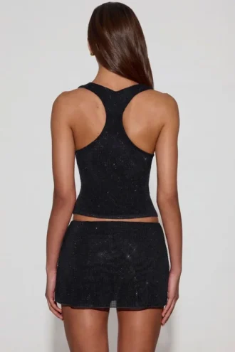 Top de jersey con cuello redondo y espalda nadadora con adornos Aine en negro