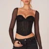 Top de manga larga con corsé Zella en negro