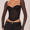 Top de manga larga con corsé Zella en negro
