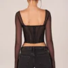 Top de manga larga con corsé Zella en negro