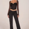 Top de manga larga con corsé Zella en negro