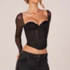 Top de manga larga con corsé Zella en negro