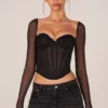 Top de manga larga con corsé Zella en negro