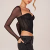 Top de manga larga con corsé Zella en negro