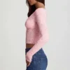 Top de manga larga con escote pronunciado de encaje transparente Lioren en rosa
