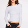 Top de manga larga con fruncidos de modal acanalado Luisa en gris