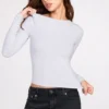 Top de manga larga con fruncidos de modal acanalado Luisa en gris
