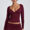 Top de manga larga con fruncidos Emry Modal en color ciruela
