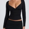 Top de manga larga con fruncidos Emry Modal en negro