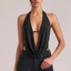 Top drapeado con cuello vuelto Zenna en negro