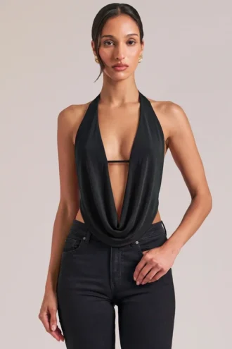 Top drapeado con cuello vuelto Zenna en negro